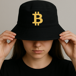 Cappello Bucket Bianco e Nero con Logo Dorato di Bitcoin